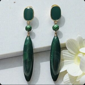 18k Gold Plated Oversized Malachite Drop Dangle Earrings